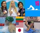 Плавательный 100 m подиум стиля брассом, Rūta Meilutytė (Литва), Ребекка Сони (Соединенные Штаты) и Сатоми Судзуки (Япония) - Лондон-2012-